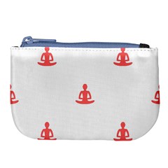 Seamless Pattern Man Meditating Yoga Orange Red Silhouette White Large Coin Purse