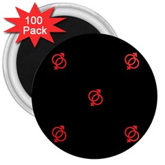 Seamless Pattern With Symbol Sex Men Women Black Background Glowing Red Black Sign 3  Magnets (100 Pack)