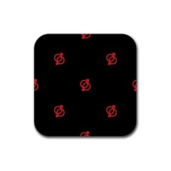 Seamless Pattern With Symbol Sex Men Women Black Background Glowing Red Black Sign Rubber Coaster (square) 