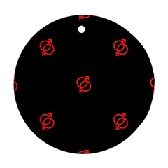 Seamless Pattern With Symbol Sex Men Women Black Background Glowing Red Black Sign Round Ornament (two Sides) by Mariart