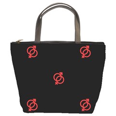 Seamless Pattern With Symbol Sex Men Women Black Background Glowing Red Black Sign Bucket Bags