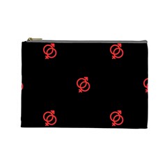 Seamless Pattern With Symbol Sex Men Women Black Background Glowing Red Black Sign Cosmetic Bag (large)  by Mariart