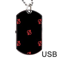 Seamless Pattern With Symbol Sex Men Women Black Background Glowing Red Black Sign Dog Tag Usb Flash (two Sides) by Mariart