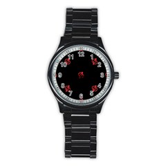 Seamless Pattern With Symbol Sex Men Women Black Background Glowing Red Black Sign Stainless Steel Round Watch by Mariart