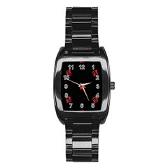 Seamless Pattern With Symbol Sex Men Women Black Background Glowing Red Black Sign Stainless Steel Barrel Watch by Mariart