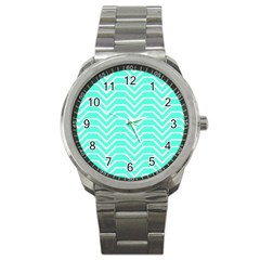 Seamless Pattern Of Curved Lines Create The Effect Of Depth The Optical Illusion Of White Wave Sport Metal Watch by Mariart