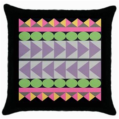 Shapes Patchwork Circle Triangle Throw Pillow Case (black) by Mariart