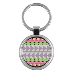 Shapes Patchwork Circle Triangle Key Chains (round)  by Mariart