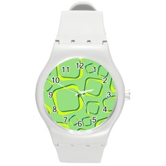 Shapes Green Lime Abstract Wallpaper Round Plastic Sport Watch (m)