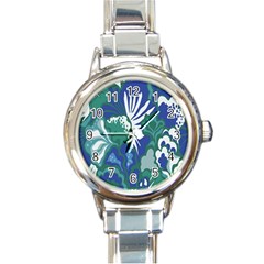 Tropics Leaf Bluegreen Round Italian Charm Watch