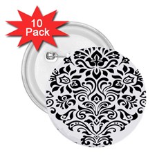 Vintage Damask Black Flower 2 25  Buttons (10 Pack)  by Mariart