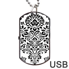 Vintage Damask Black Flower Dog Tag Usb Flash (one Side) by Mariart