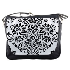 Vintage Damask Black Flower Messenger Bags by Mariart