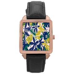 Tropics Leaf Yellow Green Blue Rose Gold Leather Watch 