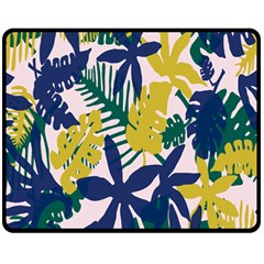 Tropics Leaf Yellow Green Blue Double Sided Fleece Blanket (medium) 