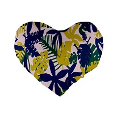 Tropics Leaf Yellow Green Blue Standard 16  Premium Flano Heart Shape Cushions by Mariart