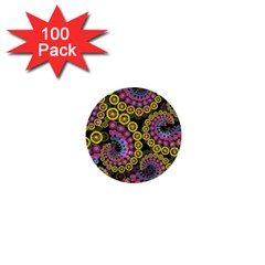 Spiral Floral Fractal Flower Star Sunflower Purple Yellow 1  Mini Buttons (100 Pack)  by Mariart