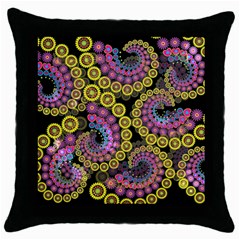 Spiral Floral Fractal Flower Star Sunflower Purple Yellow Throw Pillow Case (black)