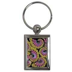 Spiral Floral Fractal Flower Star Sunflower Purple Yellow Key Chains (rectangle) 