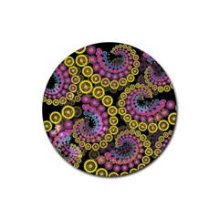 Spiral Floral Fractal Flower Star Sunflower Purple Yellow Rubber Coaster (round) 