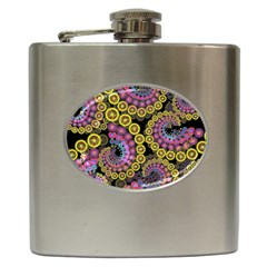 Spiral Floral Fractal Flower Star Sunflower Purple Yellow Hip Flask (6 Oz) by Mariart