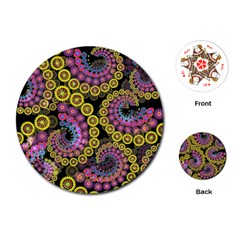 Spiral Floral Fractal Flower Star Sunflower Purple Yellow Playing Cards (round)  by Mariart