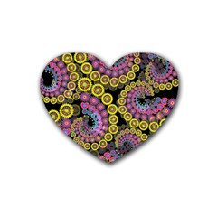Spiral Floral Fractal Flower Star Sunflower Purple Yellow Heart Coaster (4 Pack) 
