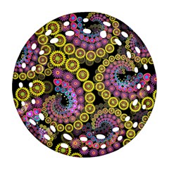 Spiral Floral Fractal Flower Star Sunflower Purple Yellow Round Filigree Ornament (two Sides)