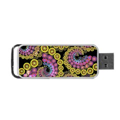 Spiral Floral Fractal Flower Star Sunflower Purple Yellow Portable Usb Flash (one Side)