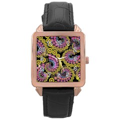 Spiral Floral Fractal Flower Star Sunflower Purple Yellow Rose Gold Leather Watch 