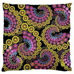 Spiral Floral Fractal Flower Star Sunflower Purple Yellow Standard Flano Cushion Case (one Side) by Mariart