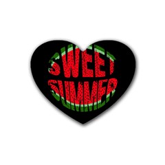 Watermelon - Sweet Summer Rubber Coaster (heart)  by Valentinaart
