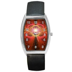 Liquid Sunset, A Beautiful Fractal Burst Of Fiery Colors Barrel Style Metal Watch