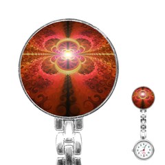 Liquid Sunset, A Beautiful Fractal Burst Of Fiery Colors Stainless Steel Nurses Watch by jayaprime