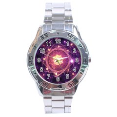 A Gold And Royal Purple Fractal Map Of The Stars Stainless Steel Analogue Watch by jayaprime