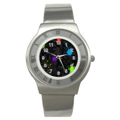 Black Camo Shot Spot Paint Stainless Steel Watch by Mariart