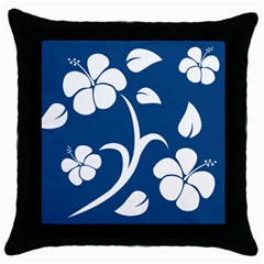 Blue Hawaiian Flower Floral Throw Pillow Case (black)