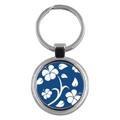 Blue Hawaiian Flower Floral Key Chains (round)  by Mariart