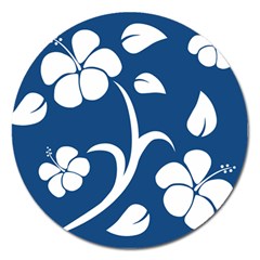 Blue Hawaiian Flower Floral Magnet 5  (round)