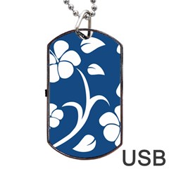 Blue Hawaiian Flower Floral Dog Tag Usb Flash (one Side) by Mariart