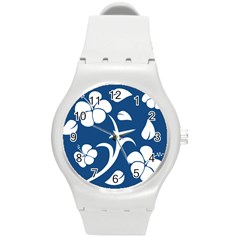 Blue Hawaiian Flower Floral Round Plastic Sport Watch (m) by Mariart