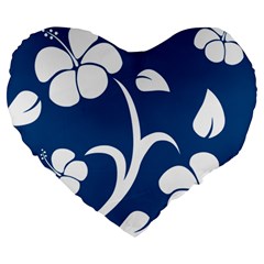 Blue Hawaiian Flower Floral Large 19  Premium Heart Shape Cushions by Mariart