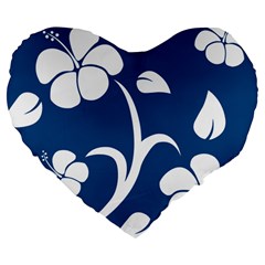 Blue Hawaiian Flower Floral Large 19  Premium Flano Heart Shape Cushions by Mariart