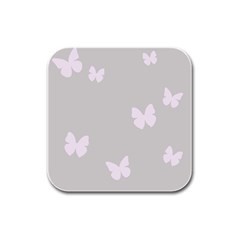 Butterfly Silhouette Organic Prints Linen Metallic Synthetic Wall Pink Rubber Square Coaster (4 Pack)  by Mariart