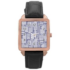 Building Citi Town Cityscape Rose Gold Leather Watch 