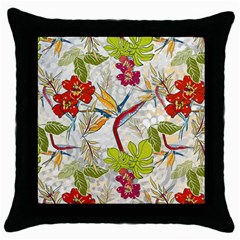 Flower Floral Red Green Tropical Throw Pillow Case (black) by Mariart