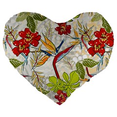 Flower Floral Red Green Tropical Large 19  Premium Heart Shape Cushions