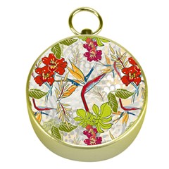 Flower Floral Red Green Tropical Gold Compasses by Mariart