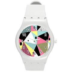 Geometric Polka Triangle Dots Line Round Plastic Sport Watch (m)