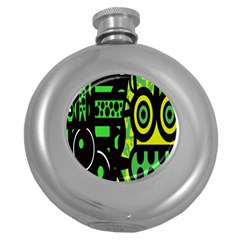 Half Grower Banner Polka Dots Circle Plaid Green Black Yellow Round Hip Flask (5 Oz)